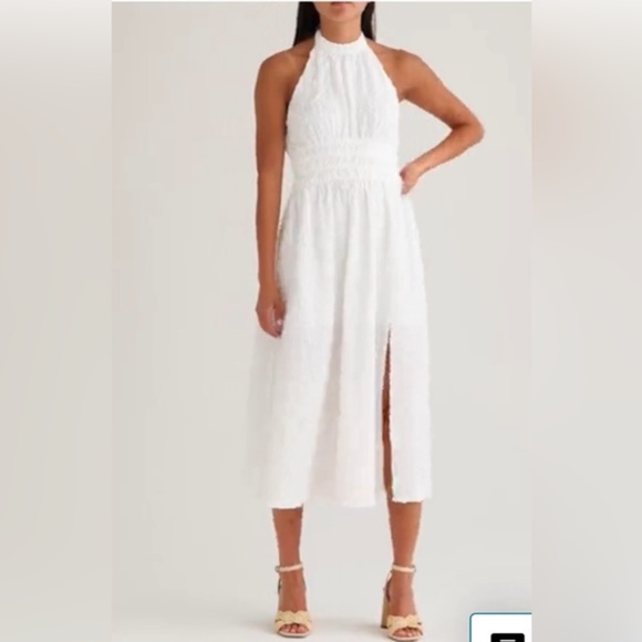 Floret Studios Dresses & Skirts - NWT Floret Studios Textured Halter Midi Dress White Sz M Stretch Vacation Resort